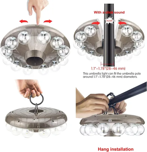 Vista 6 de LUXSWAY Luces de paraguas que funcionan con pilas, 12 colores que cambian de color, luz de sombrilla para patio al aire libre para poste con control