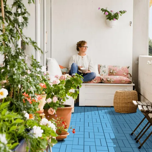 Vista 5 de Goovilla Azulejos de plástico entrelazados para terraza, paquete de 9 pisos de patio al aire libre, azulejos entrelazados de 12 x 12 pulgadas