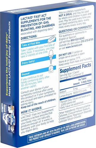 Vista 16 de Lactaid Fast Act Comprimidos de Alivio de Intolerancia a la Lactosa con Enzima Lactasa para Prevenir Gases, Hinchazón y Diarrea Debido a