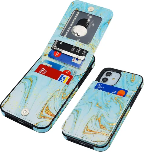 Vista 16 de Vaburs Funda compatible con iPhone 12 y iPhone 12 Pro con tarjetero de crédito, diseño de leopardo negro, cierre magnético de piel sintética de alta