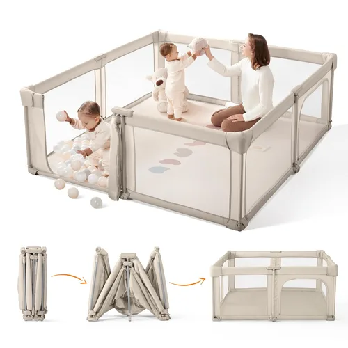 Vista 9 de Sweeby - Corralito para bebés, corralito plegable de 59x59 pulgadas para bebés y niños pequeños, corralito extra grande con puerta para patio