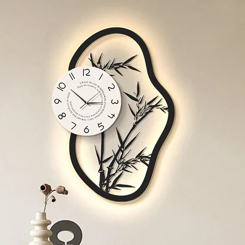 Vista 7 de Silent Modern Wall Clock with Pendulum, Living Room Wall Clock Numerals Battery Operation Wall Clocks for Living Room Bedroom(Black)