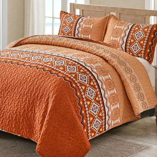 Vista 14 de WONGS BEDDING Juego de edredón bohemio de color beige, tamaño Queen, juego de colcha con estampado geométrico con 2 fundas de almohada, juego