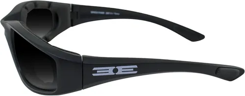 Vista 4 de Epoch Eyewear Gafas de sol fotocromáticas para motocicleta con oscurecimiento automático, montura negra acolchada de espuma con lente transparente a