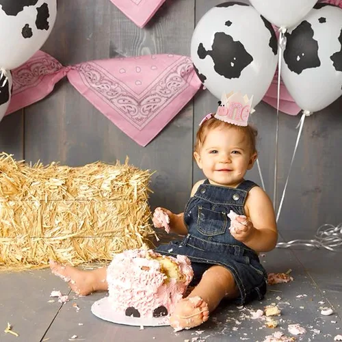 Vista 5 de Corona de vaquera de primer cumpleaños para niñas, decoraciones de fiesta de granja, sombrero del oeste, decoración de vaca sagrada I Am One, rosa