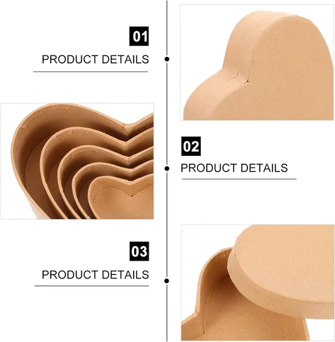 Vista 2 de Caja de papel maché de papel con forma de corazón, caja anidada decorativa de papel Kraft, contenedor de dulces con tapas para manualidades