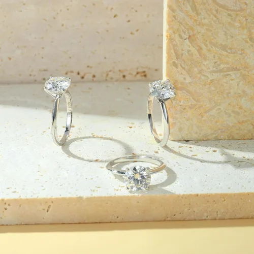 Vista 7 de Turandoss Anillos de moissanita para mujer, 2-3 quilates redondos de color D VVS1 Clarity Lab creado en laboratorio, anillos de compromiso de oro