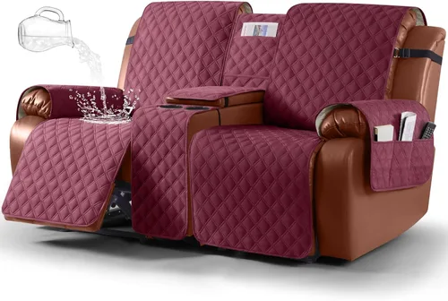 Vista 19 de Ruaozz Funda impermeable para sofá biplaza reclinable con consola, funda antideslizante para sofá reclinable dividido, con correas elásticas, Beige