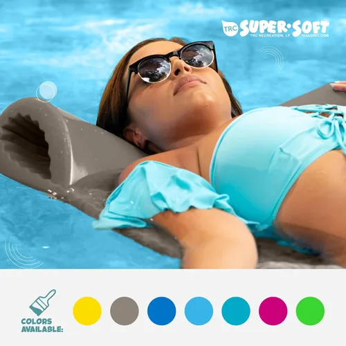 Vista 4 de TRC Recreation Serenity 1.5” Thick Vinyl Coated Foam Swimming Pool Float Mat Adult Lounger with Built-in Roll Pillow
