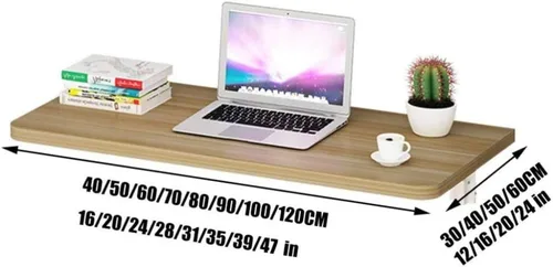 Vista 7 de Folding Wall Mounted Workbench Drop Leaf Table, for Small Spaces Desk Office Home Kitchen Solid Wood Dining Table Computer Desk,White-60 * 30cm/24 *