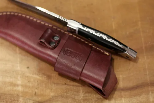 Vista 6 de GCS - Cuchillo táctico de acero hecho a mano con mango de micarta D2, cuchillo de caza, cuchillo de campamento con funda de cuero, hoja de espiga