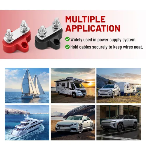 Vista 6 de RED WOLF Bloque de distribución de energía de 12 V 100 A, barra colectora de doble perno de 14 pulgadas, barra de bus M6, poste de conexión