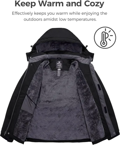 Vista 4 de wantdo Chaqueta de esquí impermeable para hombre, chaqueta de nieve cálida para invierno, chaqueta de snowboard con capucha