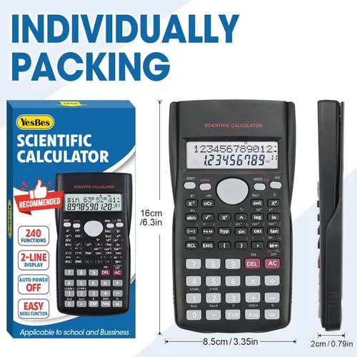 Vista 5 de Paquete de 24 calculadoras científicas a granel, pantalla grande de 2 líneas, 240 funciones, calculadoras científicas para estudiantes, calculadora