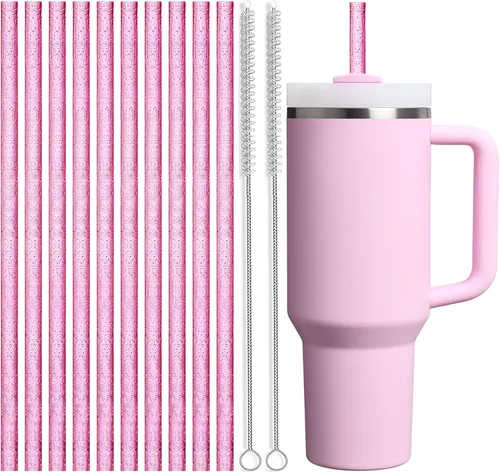 Vista 13 de ALINK Pajitas reutilizables con purpurina para vaso Stanley de 40 onzas y 30 onzas, popotes de plástico duro de 12 pulgadas de largo, popote