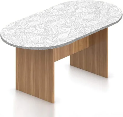 Vista 14 de XISUNYA Mantel ovalado ajustable de poliéster elástico, estructura tecnológica con rayas onduladas y estampado a cuadros, se adapta a mesas ovaladas