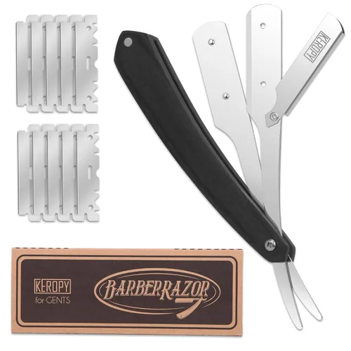 Kit de maquinilla de afeitar recta con mango de madera negra para hombres, afeitadora profesional de borde recto para un afeitado cerrado y suave y