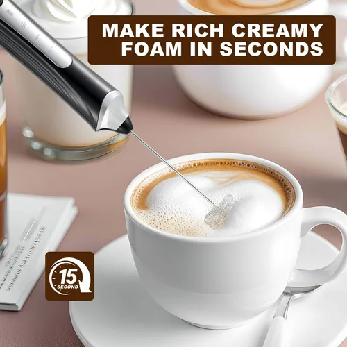 Vista 4 de Espumador de leche eléctrico de mano con 2 cabezas, batidor de café con espuma recargable por USB de 3 velocidades, licuadora de espuma para café