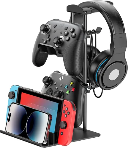 KDD Soporte para auriculares, soporte para controlador de juego y soporte para auriculares para escritorio, soporte para auriculares con barra de
