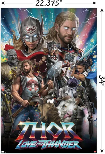 Vista 4 de Trends International Marvel Thor: Love and Thunder - Póster de pared increíble, 14.725 x 22.375 pulgadas, versión enmarcada de madera de granero
