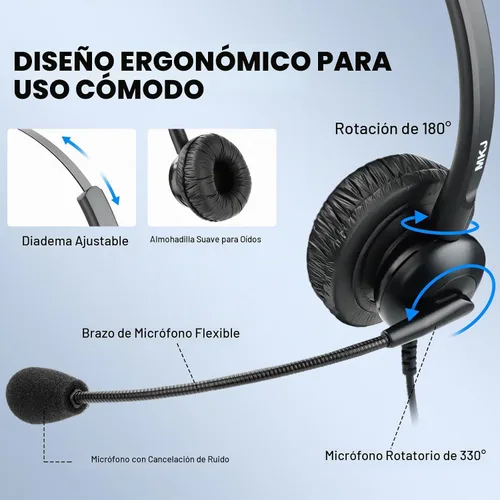 Vista 4 de MKJ Auriculares para teléfonos Cisco Dual Ear Landline Headset con micrófono de cancelación de ruido para teléfono Cisco CP-7821 7841 7941G 7942G