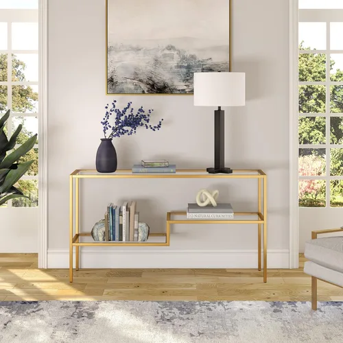 Vista 2 de Henn&Hart Mesa consola rectangular de 55 pulgadas de ancho en latón, mesa de entrada, mesa decorativa para sala de estar, pasillo