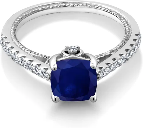 Vista 3 de Gem Stone King Anillo de compromiso de plata de ley 925 con piedra natal de 0.276 in y zafiro blanco creado Anillo de compromiso de boda