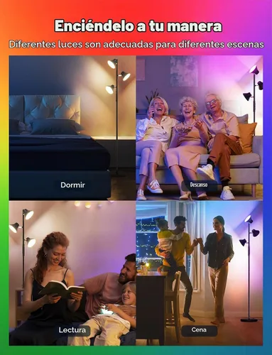 Vista 6 de SIBRILLE - Lámpara de pie LED, lámpara de pie moderna de 36W con control remoto y táctil, 4 temperaturas de color, lámpara de pie con 3 luces