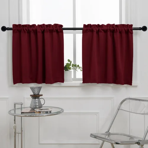 Vista 18 de Pickluc Cortinas de Cocina Café de 36 Pulgadas de Largo 2 Paneles, Cortinas de Nivel Opacas con Bolsillo para Barra, Cortina Corta Opaca