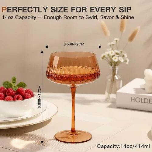 Vista 5 de Juego de vasos de color Coupé de 6 vasos de Martini de colores de 14 onzas, copas de cóctel de Martini Coupé, copas de cóctel de Martini Coupé