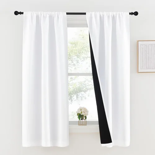 Vista 47 de NICETOWN Biscotti Beige 100% Cortinas opacas de 45" de largo para cocina, bolsillo con varilla para sótano completamente opaco, cortinas térmicas