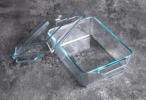 Vista 4 de Cazuela rectangular de vidrio templado, fuente para hornear de vidrio templado con tapa de vidrio. Apto para horno, congelador y lavavajillas. - 1