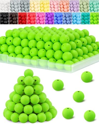 Vista 25 de 120 piezas de abalorios de silicona FIVEIZERO, abalorios de silicona redondos de 15 mm a granel en negro para hacer llaveros, pulseras, collares