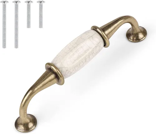 Paquete de 10 tiradores de bronce antiguo para gabinete, aleación de zinc y cerámica, 4.4 pulgadas de longitud total, 3.8 pulgadas, espaciado entre