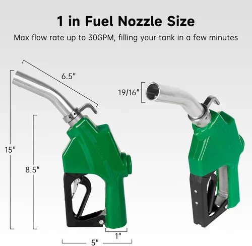 Vista 6 de Boquilla de combustible automática de 1" NPT con gancho, boquilla de gas con mango de bomba diésel, tasa de flujo máxima de 30 GPM, candado de 3
