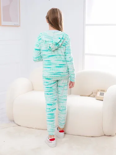 Vista 5 de VGRIN Conjunto deportivo de terciopelo para niñas sudadera con capucha y pantalones deportivos