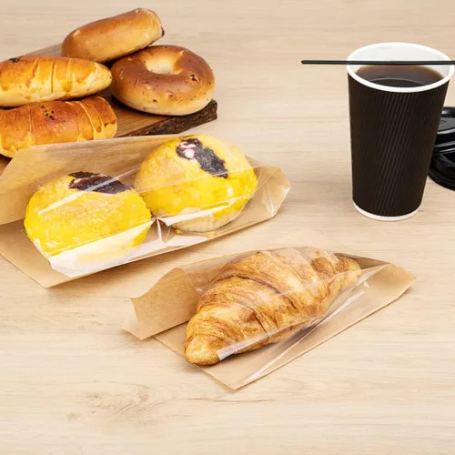 Vista 7 de Bag Tek Bolsa de pan rectangular de papel kraft pequeña - con ventana lateral - 4 3/4" x 2 3/4" x 8 1/2" - Caja de 100 unidades - Restaurantware