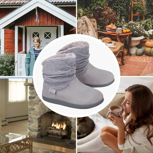Vista 6 de LongBay Pantuflas de punto de chenilla cálidas para mujer, de espuma viscoelástica, cómodas, de gamuza, esponjosas, de espuma viscoelástica, botas