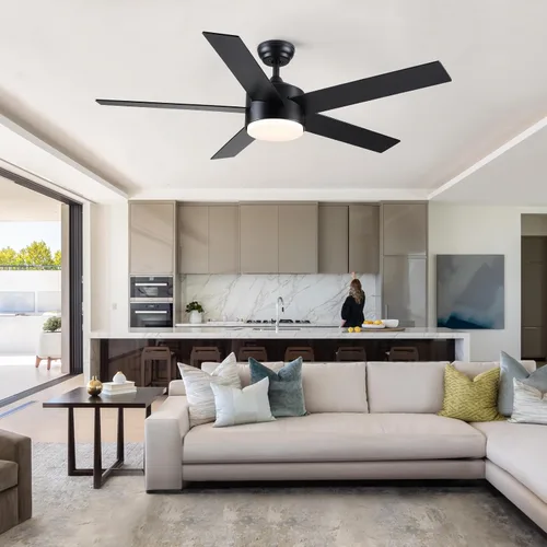 Vista 7 de POCHFAN Ventiladores de techo negros de 52 pulgadas con luces y control remoto, ventilador de techo moderno silencioso para dormitorio, sala