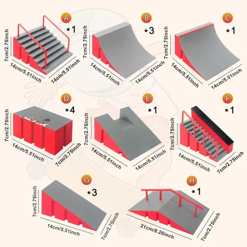 Vista 3 de Kits de parque de patineta de dedo CS COSDDI, juguetes de patineta de dedo 14 en 1 con 8 patinetas de dedo & 14 rampas de cubierta de skatepark