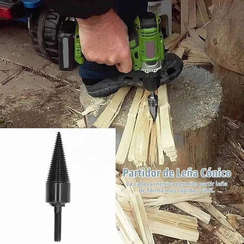 Vista 4 de Broca de leña, broca divisora de troncos de madera de acero al carbono con caja de almacenamiento, herramienta de perforación de vástago hexagonal