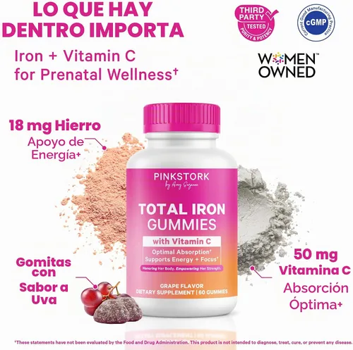 Vista 2 de Pink Stork Gomitas de suplemento de hierro prenatal para mujeres, 20 mg, 60
