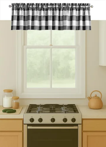 Vista 41 de Native Fab Juego de cortinas de cenefa para ventanas, paquete de 2, 54 x 18 pulgadas, bolsillo para barra, semitransparentes, cortinas cortas