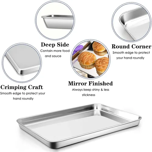 Vista 4 de P&P CHEF - Bandeja grande para hornear, de acero inoxidable, rectangular, 16 x 12 x 1 pulgada, saludable y no tóxica, acabado espejo y apta