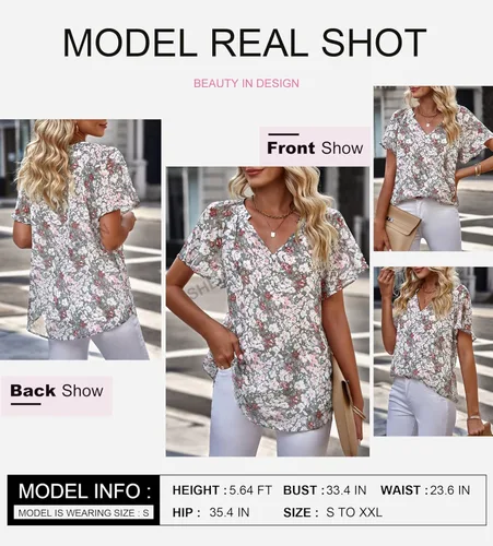 Vista 4 de SHEWIN - Blusas casuales, holgadas, de estilo bohemio, mangas largas, con cuello en V y estampado floral para mujer