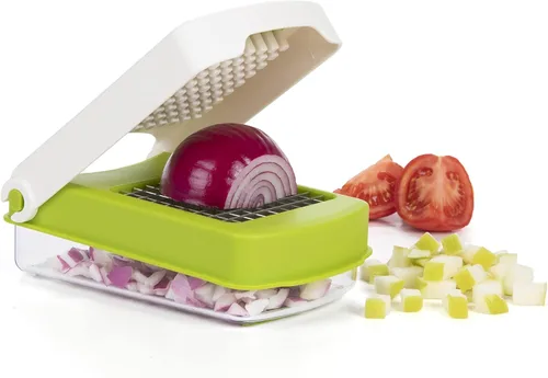 Vista 2 de PrepWorks Picadora compacta de verduras – Cortador manual de verduras que ahorra espacio, fácil de usar, cuchillas de acero inoxidable, sin BPA