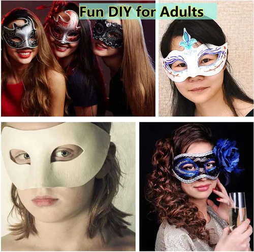 Vista 3 de 14 PCS DIY White Masks Paper Half Face Masquerade Masks Craft Mardi Gras Mask Paintable Blank Halloween Party Mask