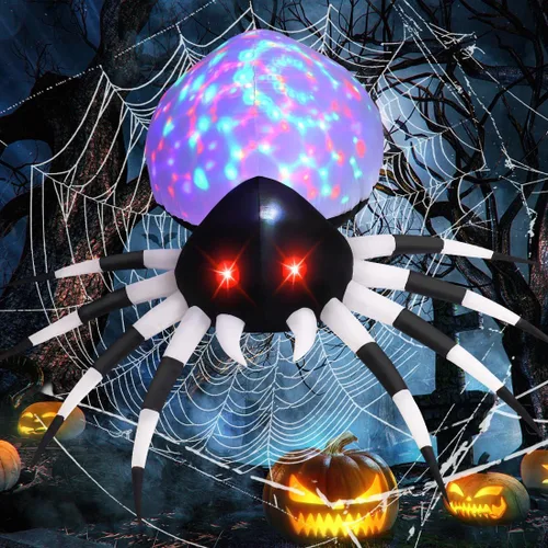 Vista 7 de GOOSH Araña inflable de Halloween de 5 pies para decoración al aire libre con luz mágica, inflables de araña, inflables de vacaciones