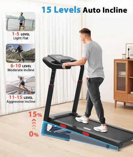 Vista 5 de CIIHI - Cinta de correr con inclinación automática, barandilla de altura ajustable, 15% de inclinación automática con capacidad de 400 libras