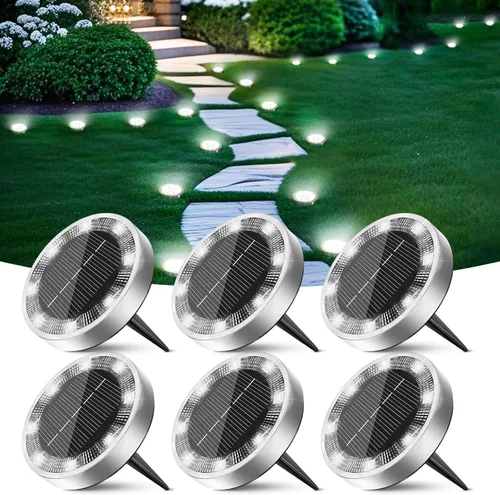 Vista 26 de Peasur Luces solares de suelo para exteriores, paquete de 2 luces planas de disco con energía solar, IP68 impermeable, antioxidante, iluminación
